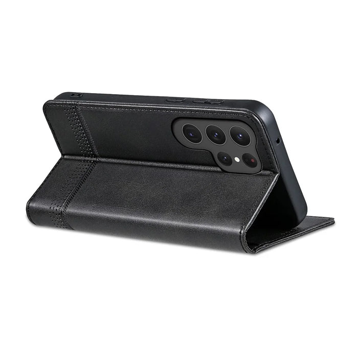AZNS For Samsung Galaxy S25 Ultra Case Cowhide Texture PU Leather Wallet Phone Cover - Black - 4