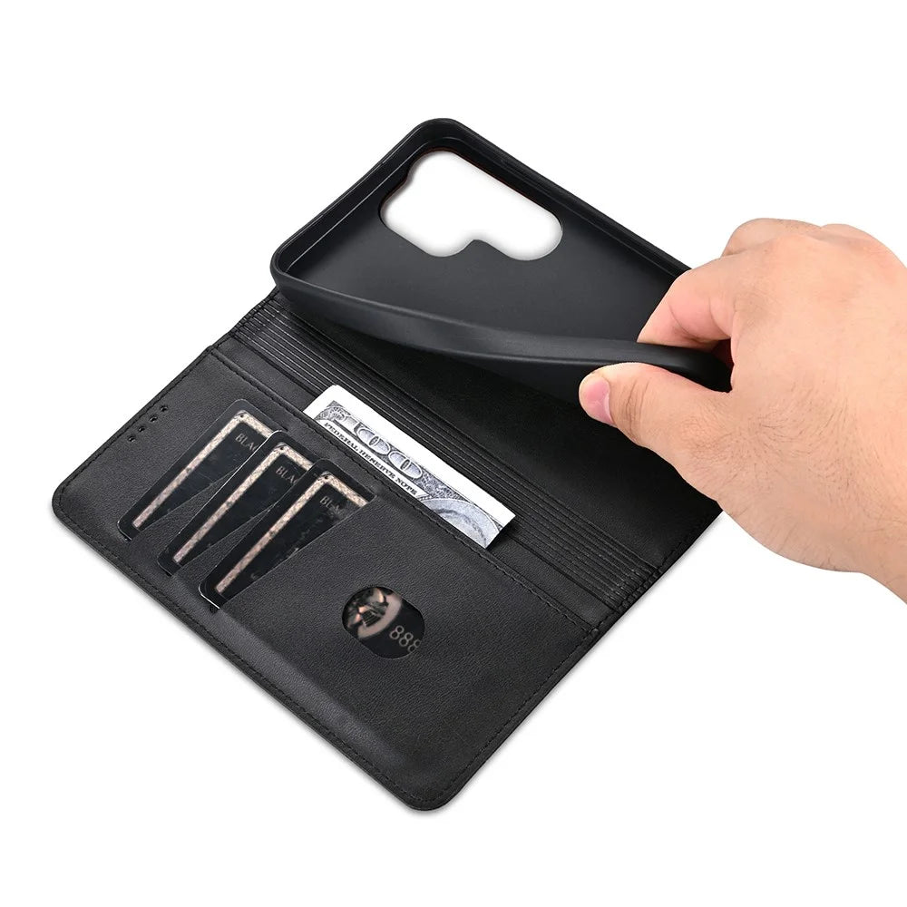 AZNS For Samsung Galaxy S25 Ultra Case Cowhide Texture PU Leather Wallet Phone Cover - Black - 6