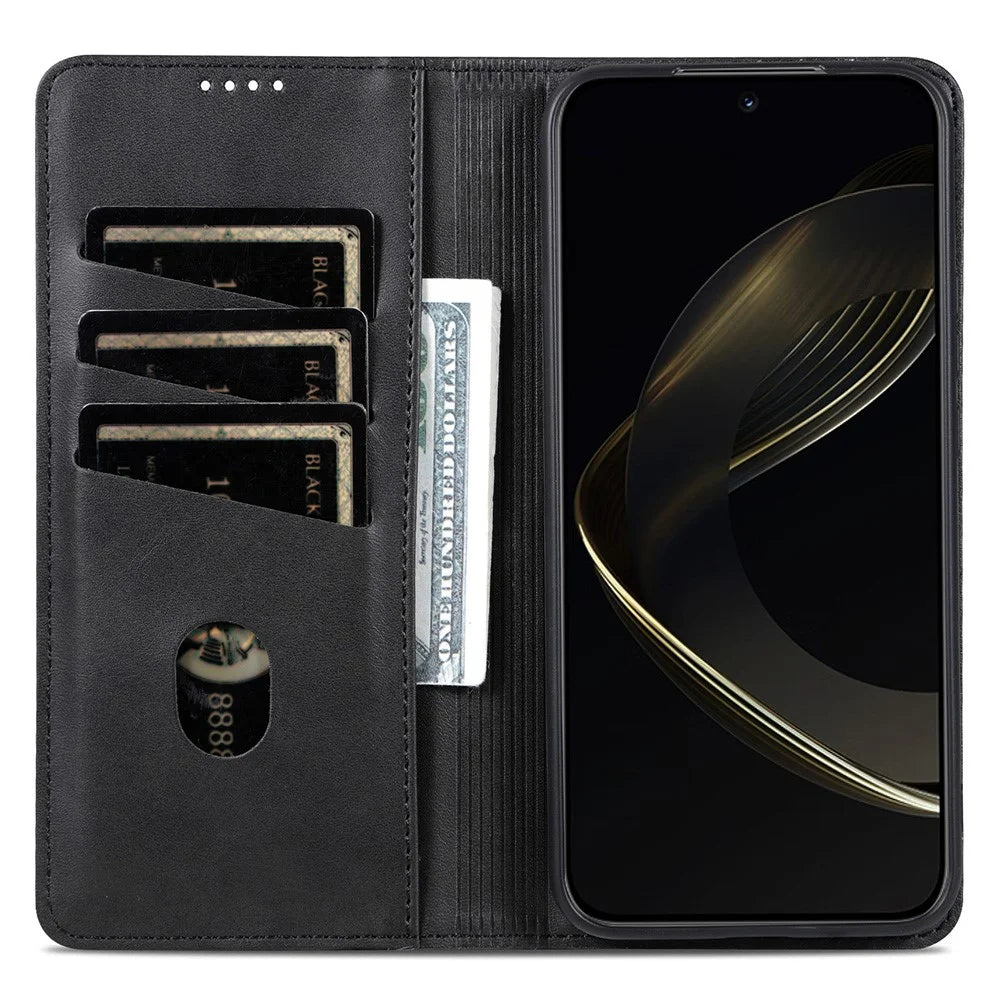 AZNS For Samsung Galaxy S25+ Case Cowhide Texture PU Leather Wallet Phone Cover - Black - 2