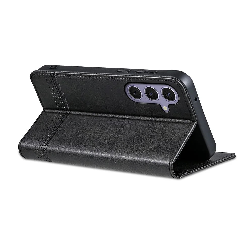 AZNS For Samsung Galaxy S25+ Case Cowhide Texture PU Leather Wallet Phone Cover - Black - 4