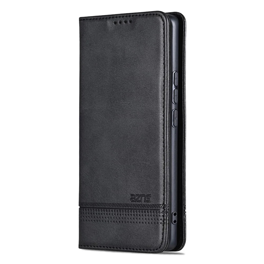 AZNS For Samsung Galaxy S25+ Case Cowhide Texture PU Leather Wallet Phone Cover - Black - 7