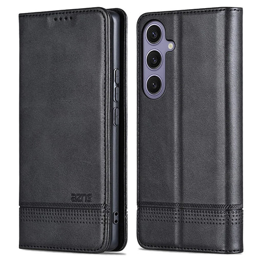 AZNS For Samsung Galaxy S25 Case Cowhide Texture PU Leather Wallet Phone Cover - Black - 1
