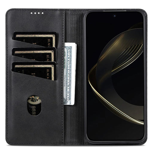 AZNS For Samsung Galaxy S25 Case Cowhide Texture PU Leather Wallet Phone Cover - Black - 2