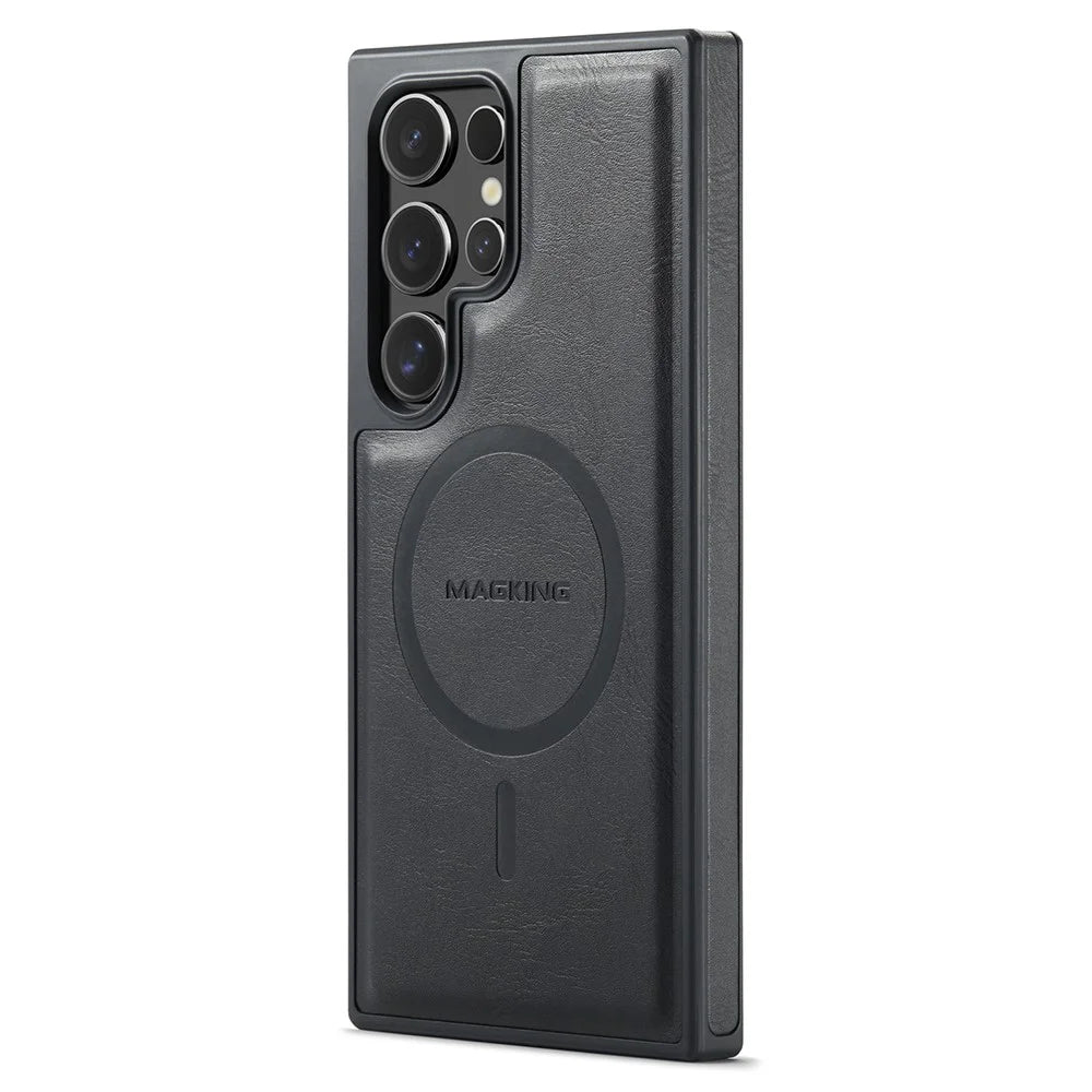 MAGKING K1 Series For Samsung Galaxy S24 Ultra Magnetic Case PC+TPU+PU Phone Cover with Card Holder - Black - 2