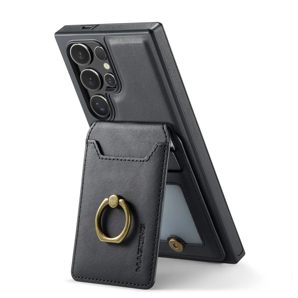 MAGKING K1 Series For Samsung Galaxy S24 Ultra Magnetic Case PC+TPU+PU Phone Cover with Card Holder - Black - 6