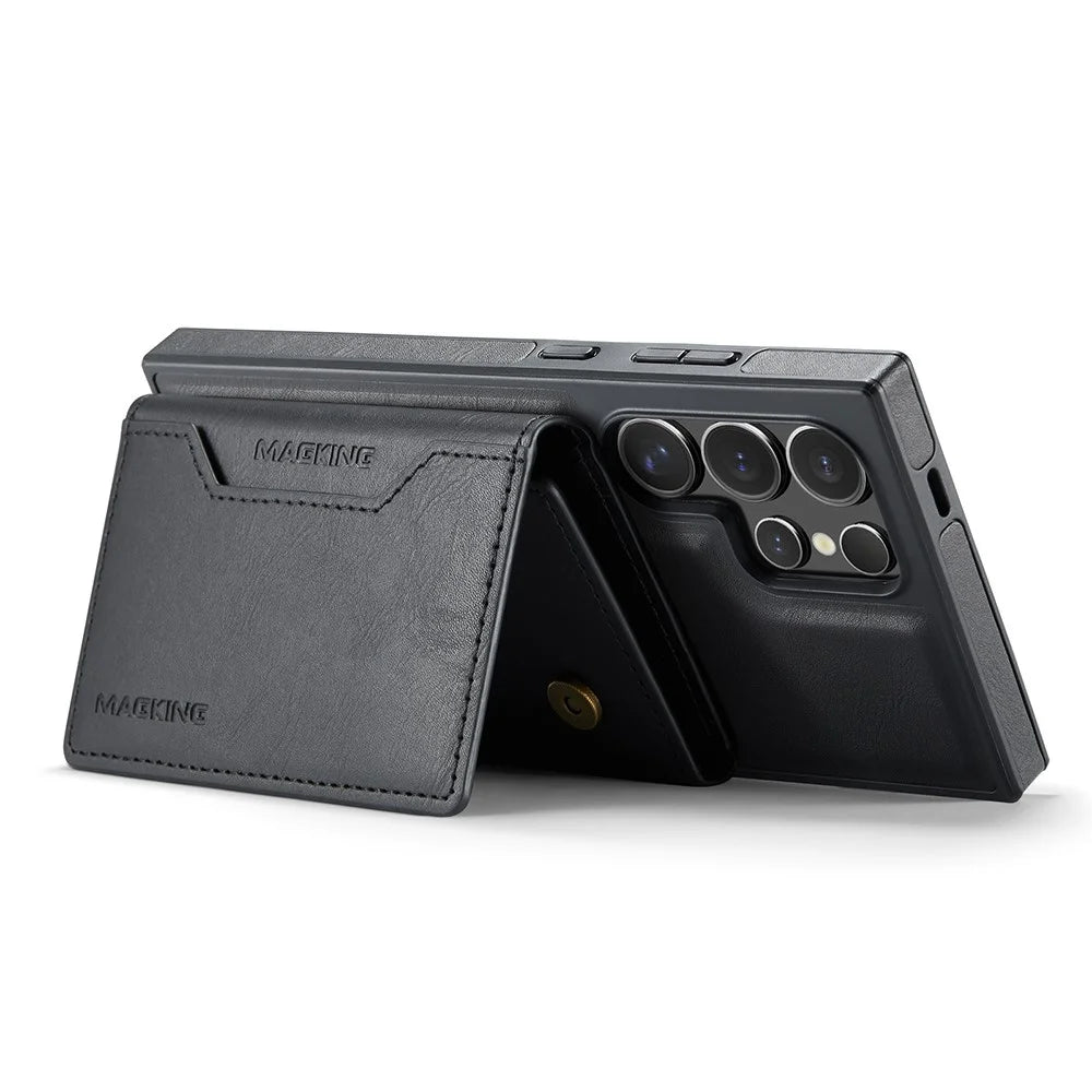 MAGKING K2 Series For Samsung Galaxy S24 Ultra Magnetic Case PC+TPU+PU Phone Cover - Black - 5