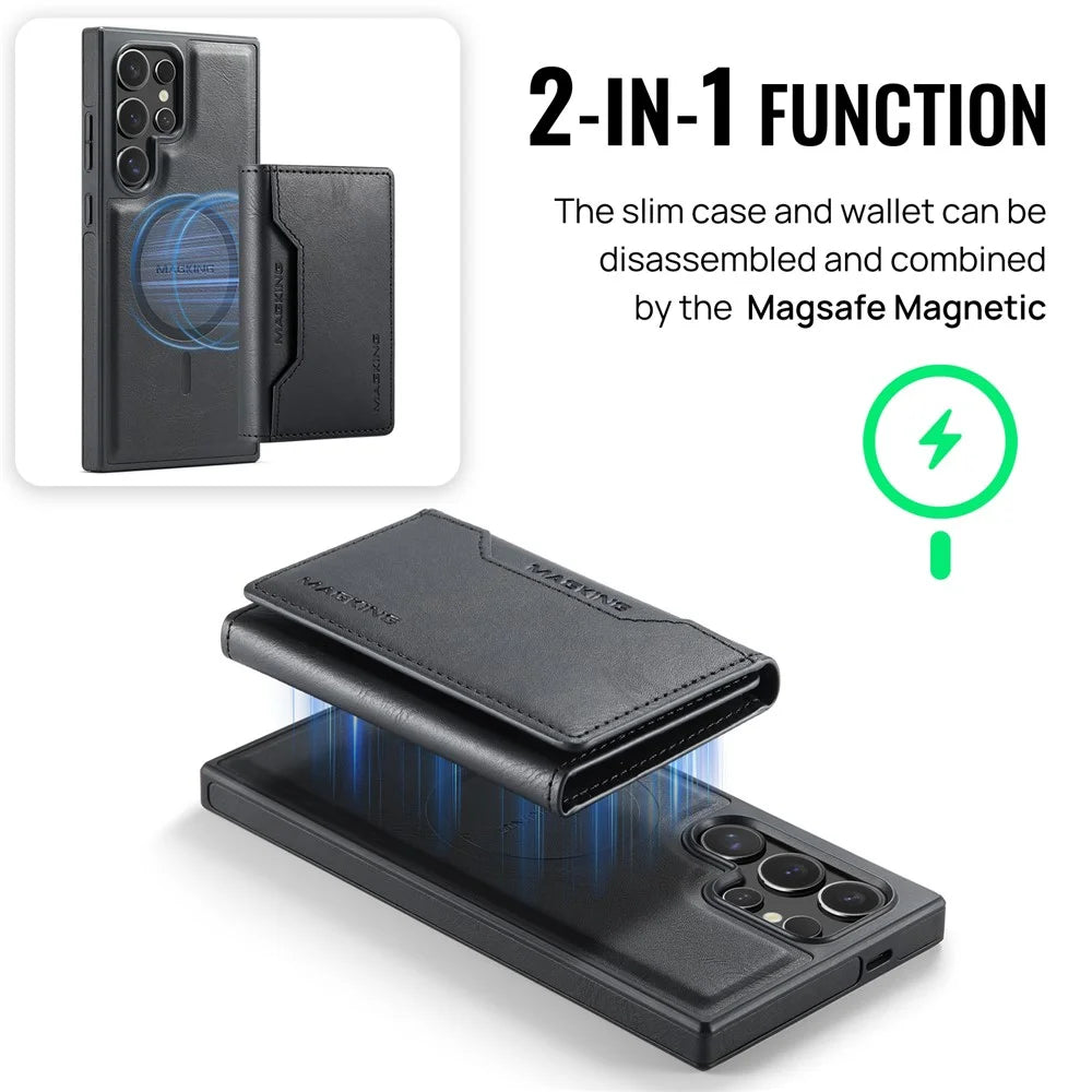 MAGKING K2 Series For Samsung Galaxy S24 Ultra Magnetic Case PC+TPU+PU Phone Cover - Black - 7