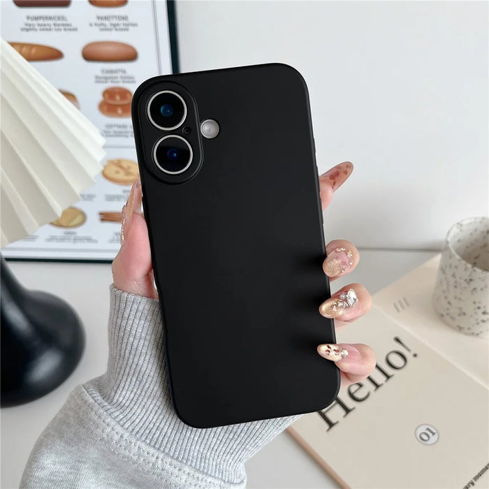For iPhone 16 Phone Back Case Scratch Resistant Silicone Mobile Cover - Black - 1