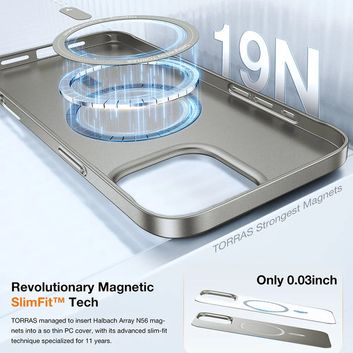 TORRAS Slimfit Mag Series For iPhone 16 Pro Case Compatible with MagSafe Hard PC Shockproof Phone Cover - Titanium Grey - 2