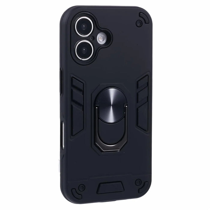 For iPhone 16 Plus Case PC+TPU Drop Defend Phone Cover with Ring Kickstand - Black - 1