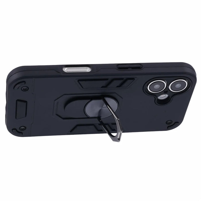 For iPhone 16 Plus Case PC+TPU Drop Defend Phone Cover with Ring Kickstand - Black - 4