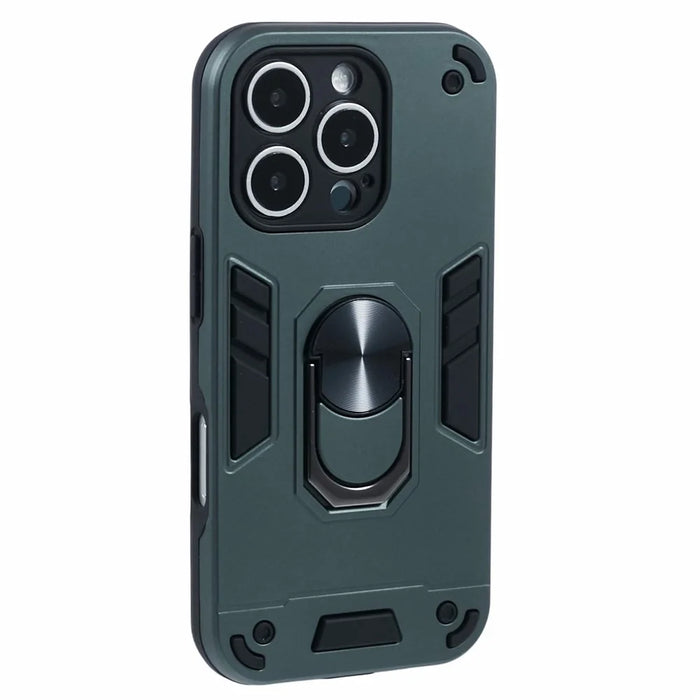 For iPhone 16 Pro Max Case PC+TPU Drop Defend Phone Cover with Ring Kickstand - Green - 1
