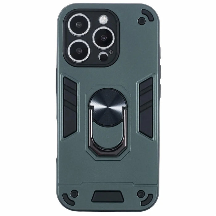For iPhone 16 Pro Max Case PC+TPU Drop Defend Phone Cover with Ring Kickstand - Green - 3