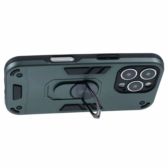 For iPhone 16 Pro Max Case PC+TPU Drop Defend Phone Cover with Ring Kickstand - Green - 4
