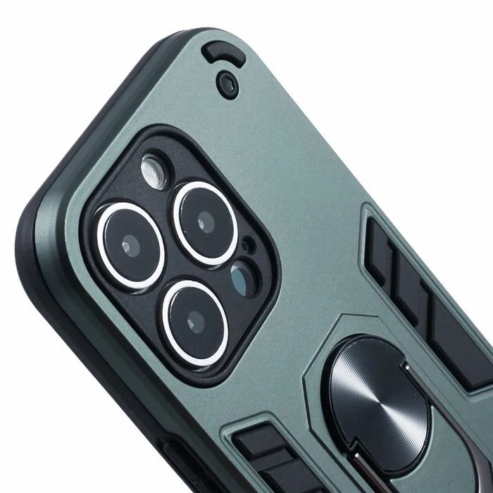 For iPhone 16 Pro Max Case PC+TPU Drop Defend Phone Cover with Ring Kickstand - Green - 6