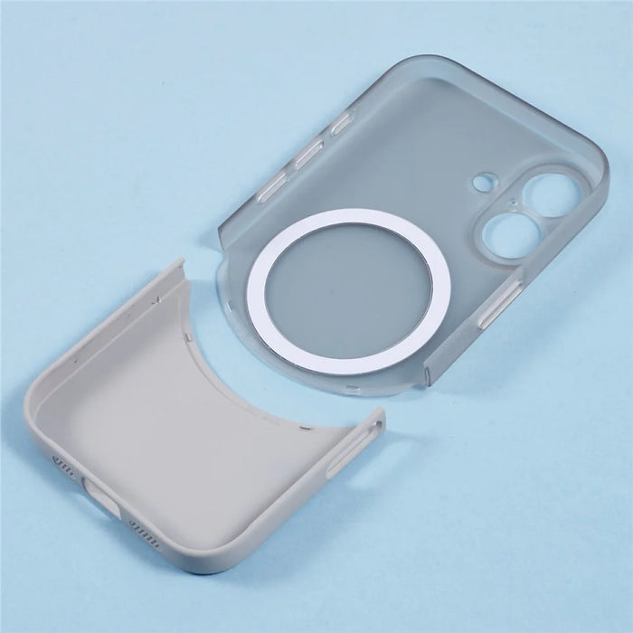 For iPhone 16 Plus Case Compatible with MagSafe Splicing Color Drop-Proof PC Phone Cover - Grey - 6