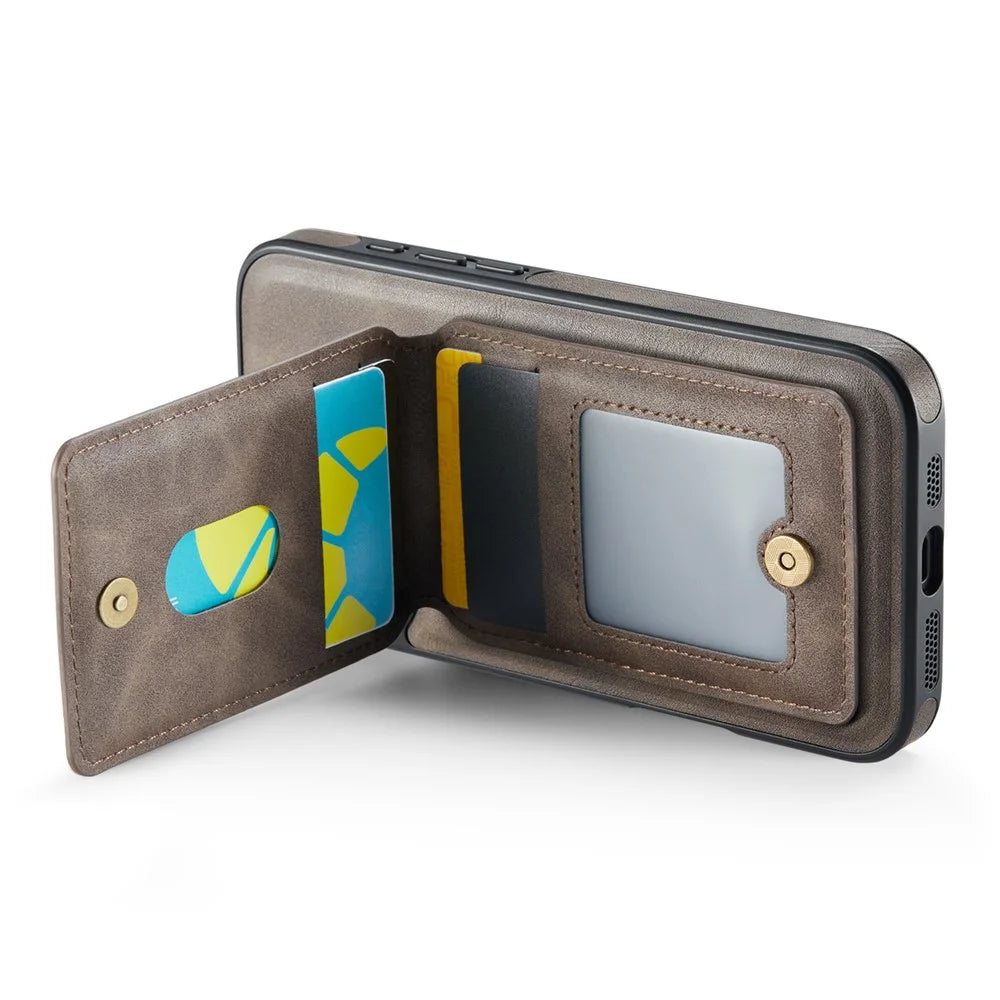 MAGKING K1 Series For iPhone 16 Magnetic Case PC+TPU+PU Phone Cover with Card Holder Kickstand - Coffee - 4