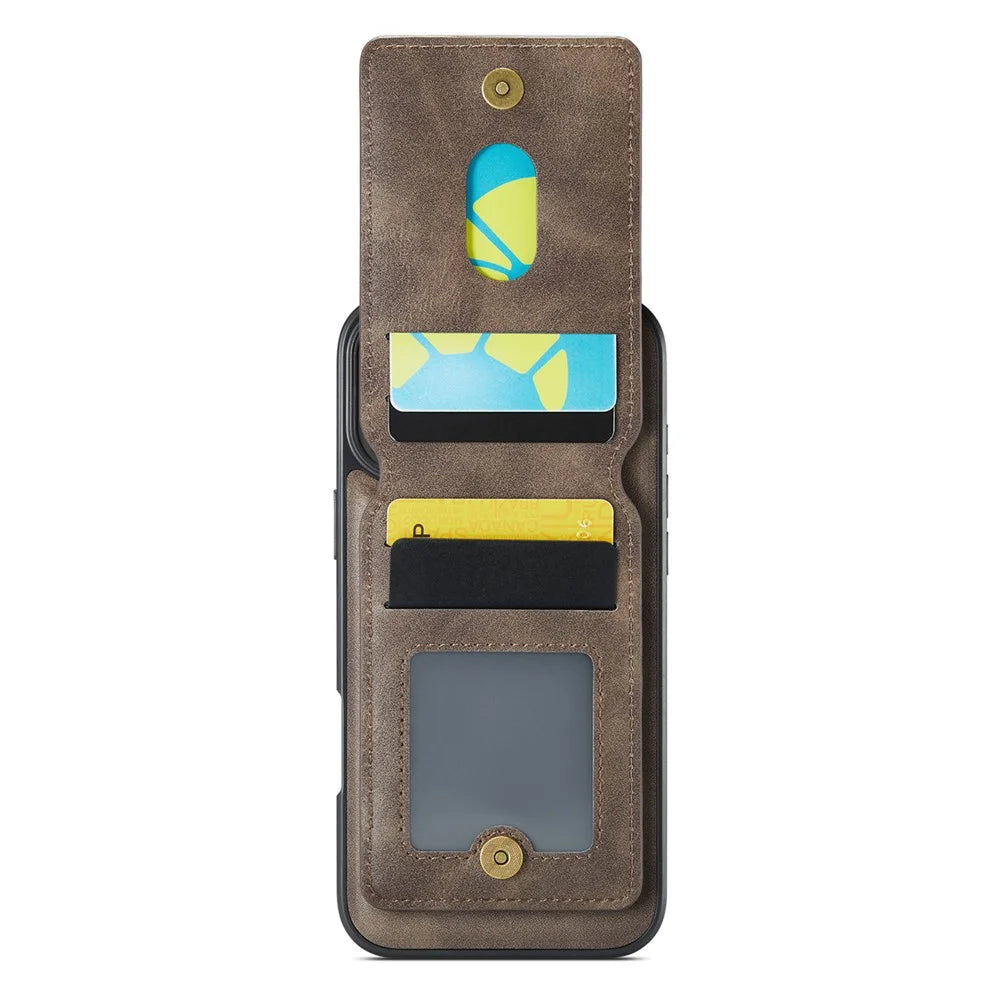 MAGKING K1 Series For iPhone 16 Magnetic Case PC+TPU+PU Phone Cover with Card Holder Kickstand - Coffee - 5