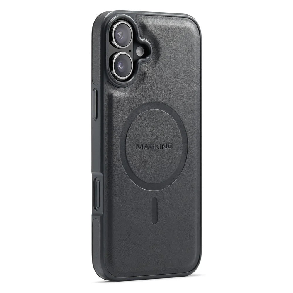 MAGKING K1 Series For iPhone 16 Magnetic Case PC+TPU+PU Leather Phone Cover - Black - 1