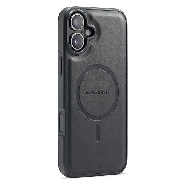 MAGKING K1 Series For iPhone 16 Magnetic Case PC+TPU+PU Leather Phone Cover - Black - 1