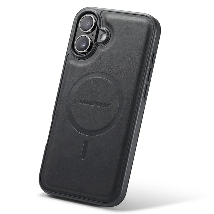 MAGKING K1 Series For iPhone 16 Magnetic Case PC+TPU+PU Leather Phone Cover - Black - 3