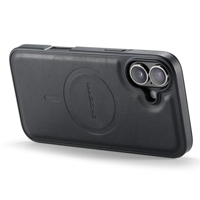 MAGKING K1 Series For iPhone 16 Magnetic Case PC+TPU+PU Leather Phone Cover - Black - 4