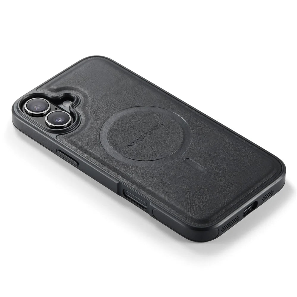 MAGKING K1 Series For iPhone 16 Magnetic Case PC+TPU+PU Leather Phone Cover - Black - 5