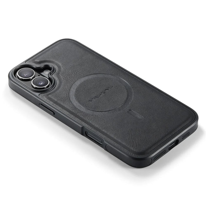MAGKING K1 Series For iPhone 16 Magnetic Case PC+TPU+PU Leather Phone Cover - Black - 5
