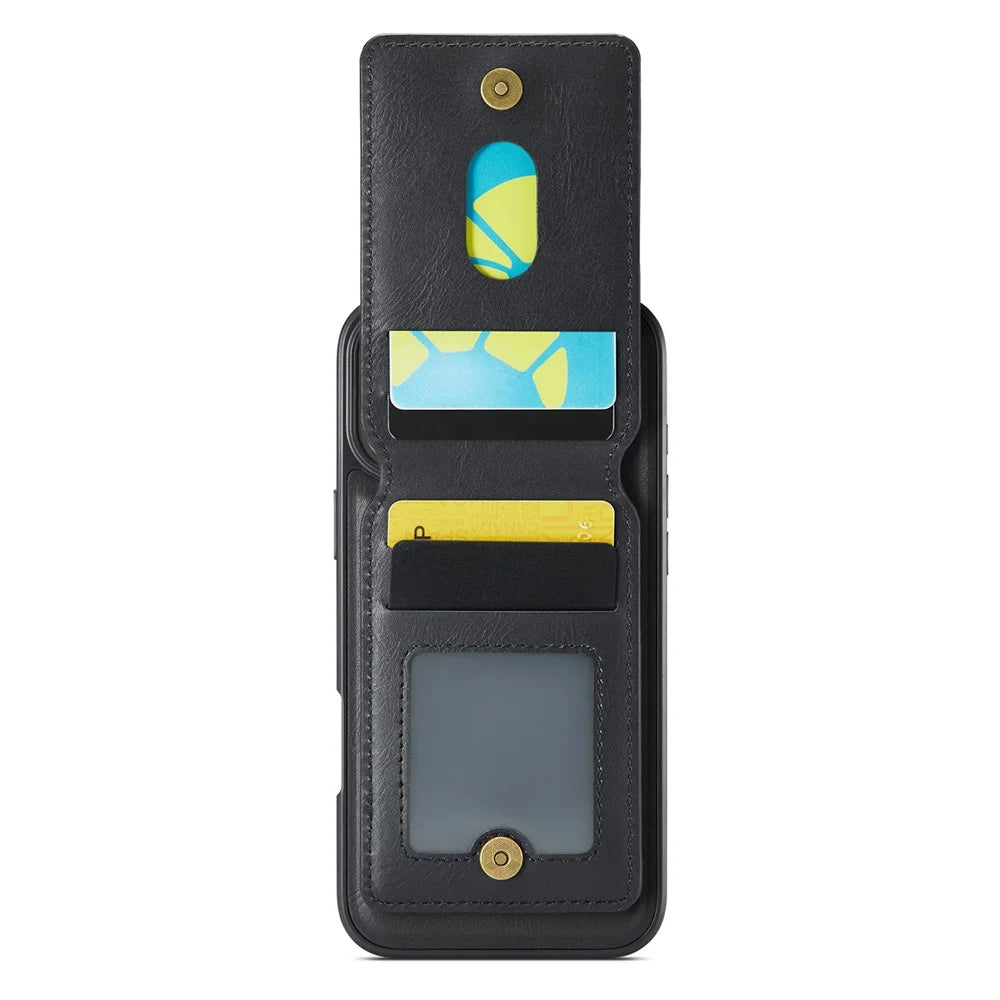 MAGKING K1 Series For iPhone 16 Plus Magnetic Case PC+TPU+PU Phone Cover with Card Holder Kickstand - Black - 5