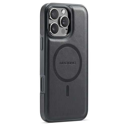 MAGKING K1 Series For iPhone 16 Pro Magnetic Case PC+TPU+PU Leather Phone Cover - Black - 1