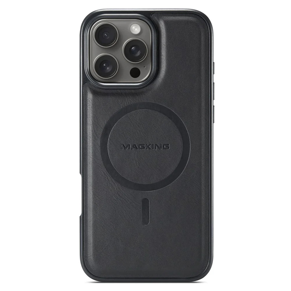 MAGKING K1 Series For iPhone 16 Pro Magnetic Case PC+TPU+PU Leather Phone Cover - Black - 2