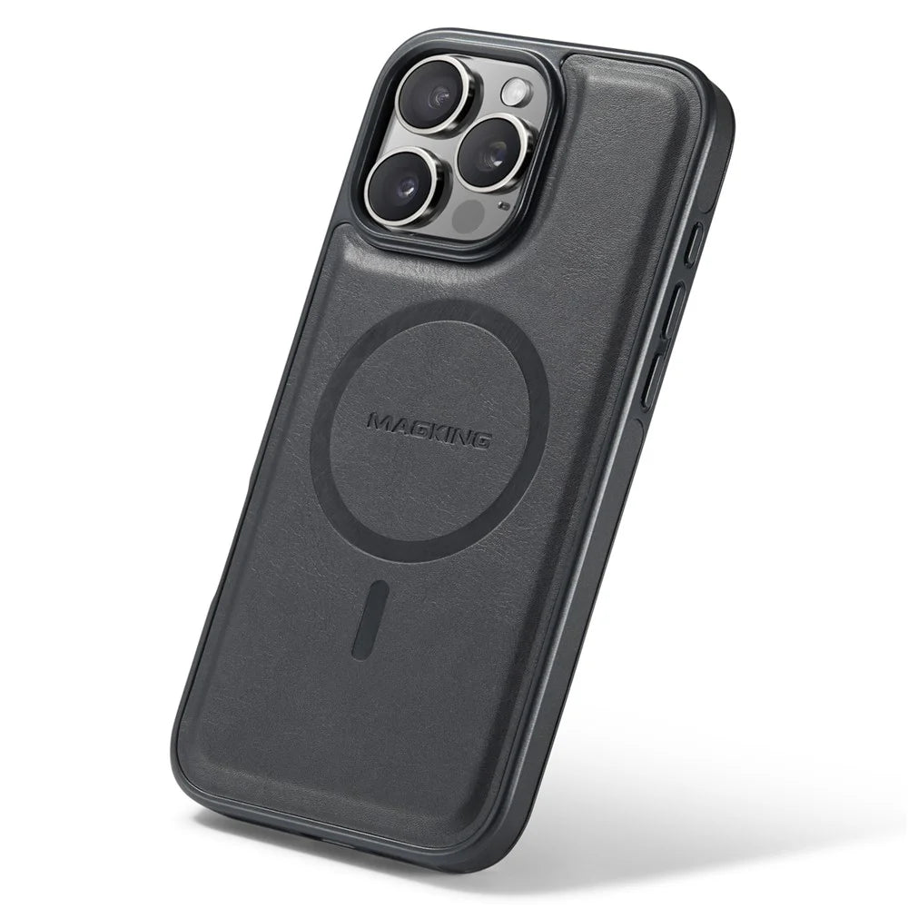 MAGKING K1 Series For iPhone 16 Pro Magnetic Case PC+TPU+PU Leather Phone Cover - Black - 3