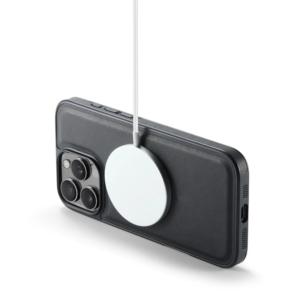 MAGKING K1 Series For iPhone 16 Pro Magnetic Case PC+TPU+PU Leather Phone Cover - Black - 7
