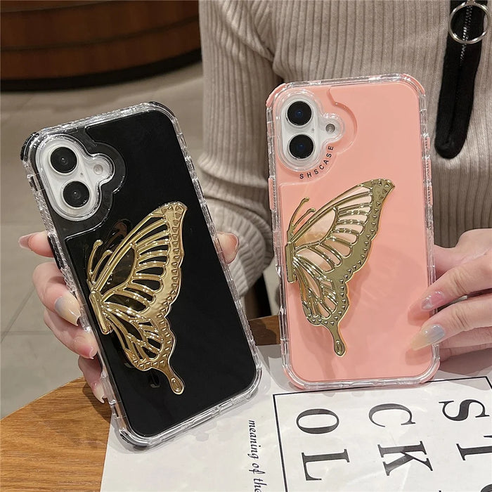 For iPhone 16 Plus Case Butterfly Kickstand TPU+PC Drop-Proof Phone Cover - Pink - 5