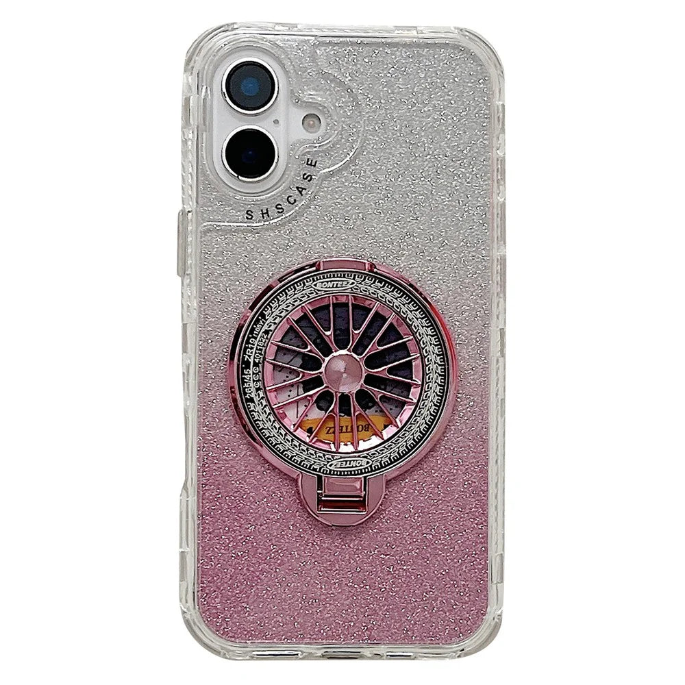 For iPhone 16 Case Compatible with MagSafe Gyro Design Glitter PC + TPU Phone Cover - Pink - 1