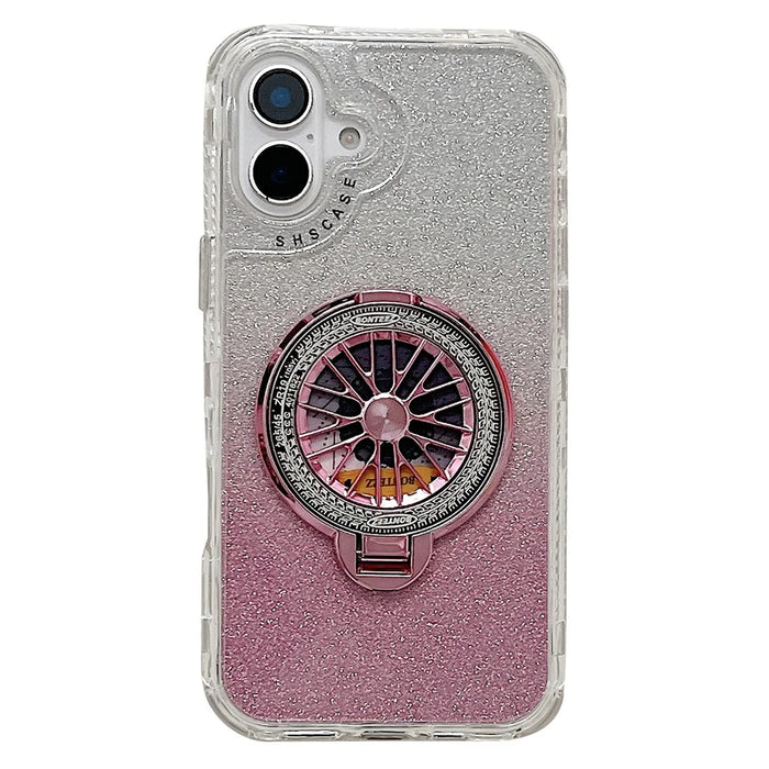 For iPhone 16 Case Compatible with MagSafe Gyro Design Glitter PC + TPU Phone Cover - Pink - 1
