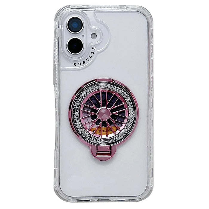 For iPhone 16 Clear Case Compatible with MagSafe Gyro Design PC + TPU Phone Cover with Kickstand - Pink - 1