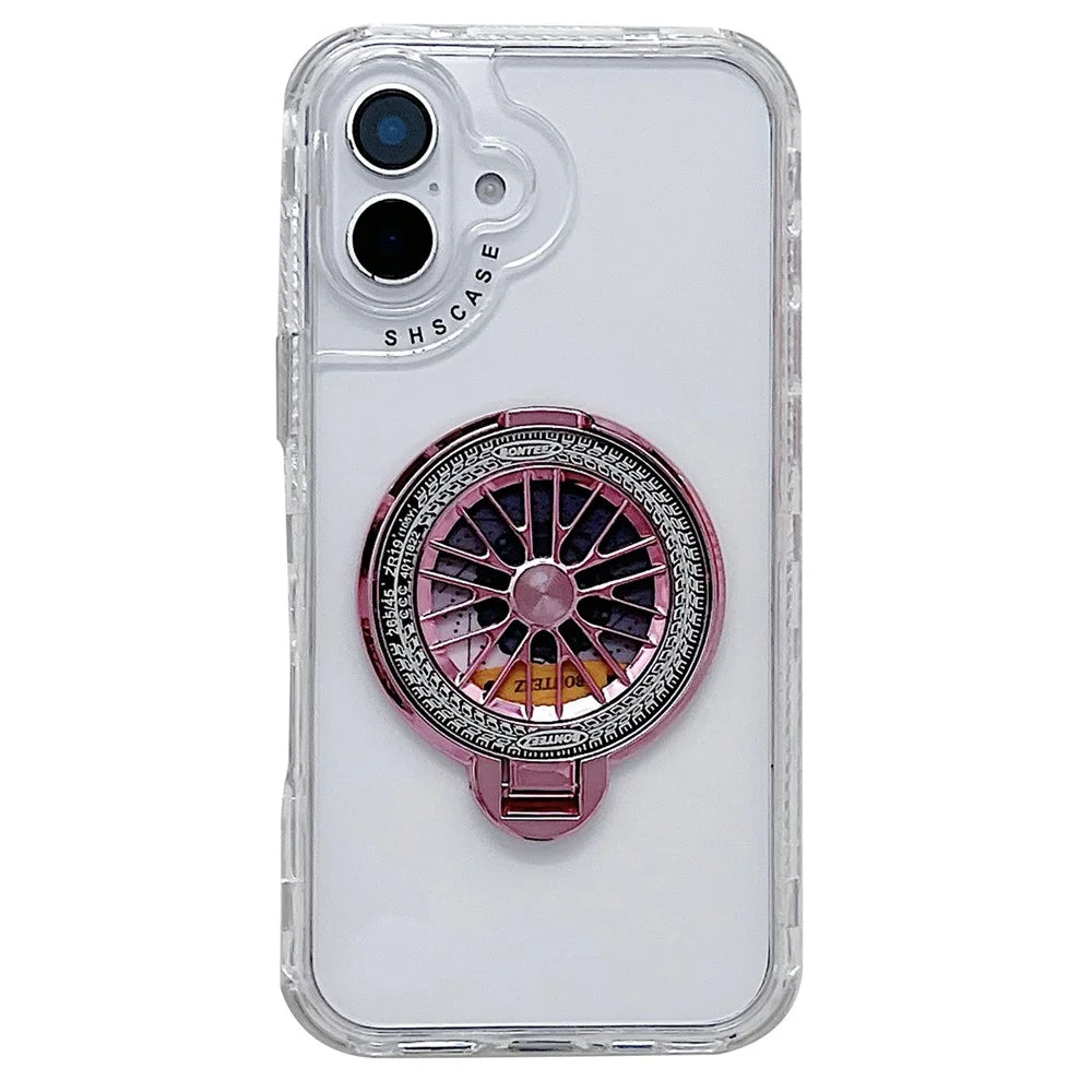 For iPhone 16 Plus Clear Case Compatible with MagSafe Gyro Design PC + TPU Phone Cover with Kickstand - Pink - 1