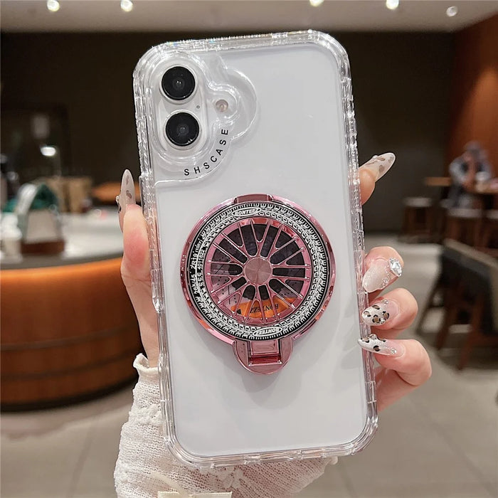 For iPhone 16 Plus Clear Case Compatible with MagSafe Gyro Design PC + TPU Phone Cover with Kickstand - Pink - 2
