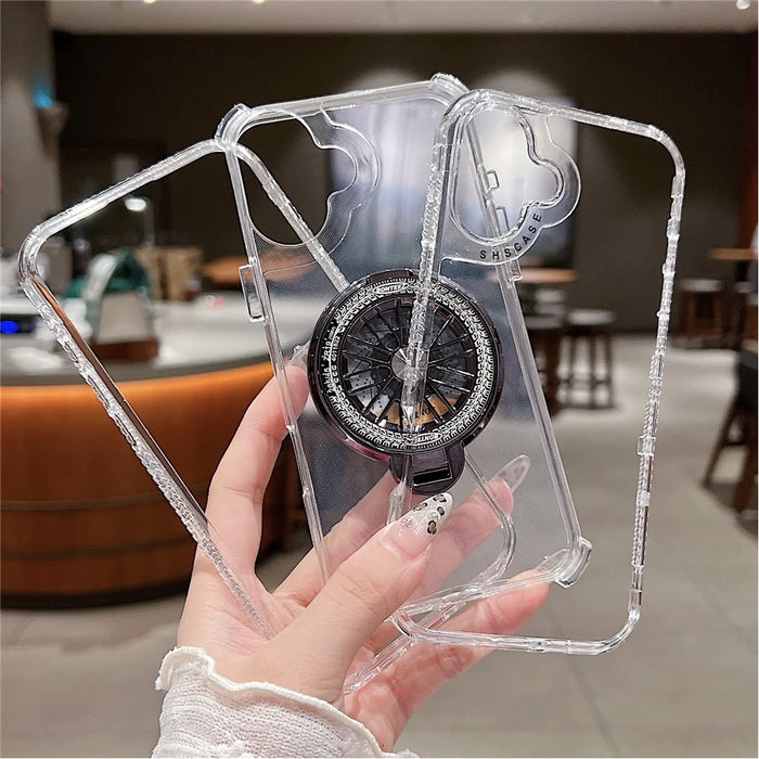 For iPhone 16 Plus Clear Case Compatible with MagSafe Gyro Design PC + TPU Phone Cover with Kickstand - Pink - 4