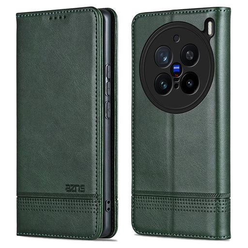 AZNS For vivo X200 Pro 5G Case Cowhide Texture PU Leather Wallet Phone Cover - Green - 1