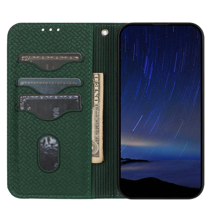 For Samsung Galaxy S25 Case Woven Texture PU Leather Wallet Phone Cover - Blackish Green - 2