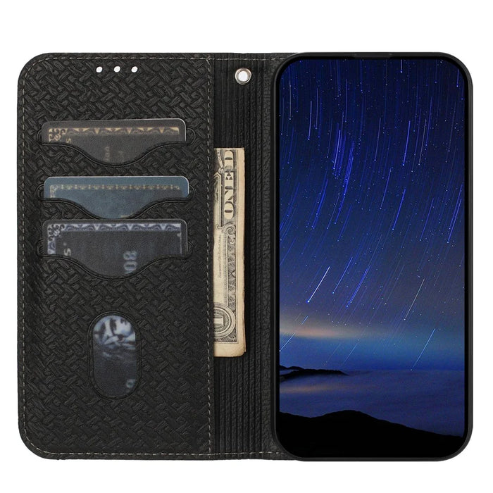 For Samsung Galaxy S25+ Case Woven Texture PU Leather Wallet Phone Cover - Black - 2