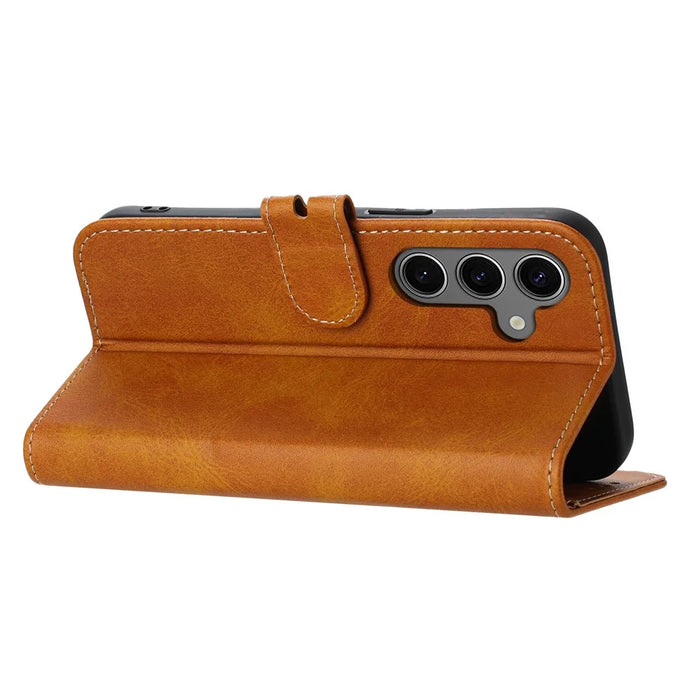 For Samsung Galaxy S25+ Case Happy Cat Pattern Imprinted Leather Wallet Phone Cover - Yellow - 3