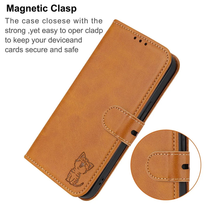 For Samsung Galaxy S25+ Case Happy Cat Pattern Imprinted Leather Wallet Phone Cover - Yellow - 6