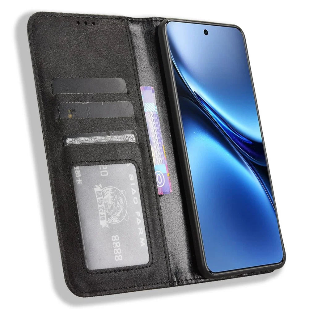 For vivo X200 Pro 5G Leather Case Wallet Stand Retro Texture Phone Cover - Black - 2