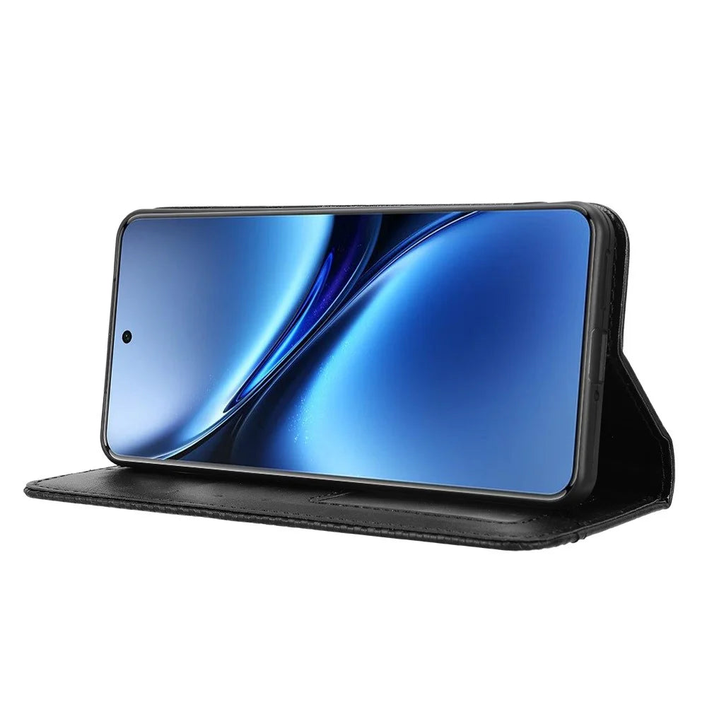 For vivo X200 Pro 5G Leather Case Wallet Stand Retro Texture Phone Cover - Black - 3