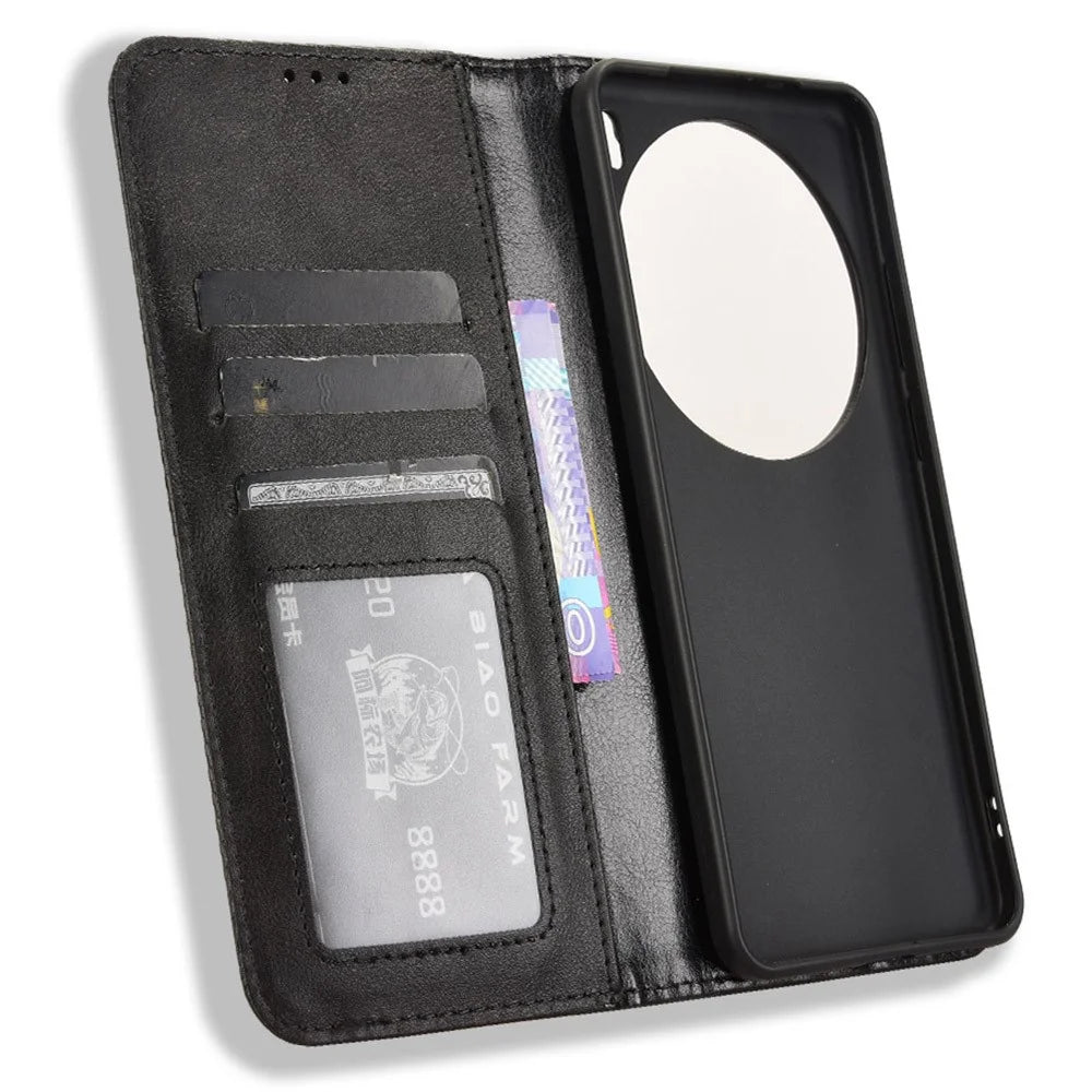 For vivo X200 Pro 5G Leather Case Wallet Stand Retro Texture Phone Cover - Black - 4