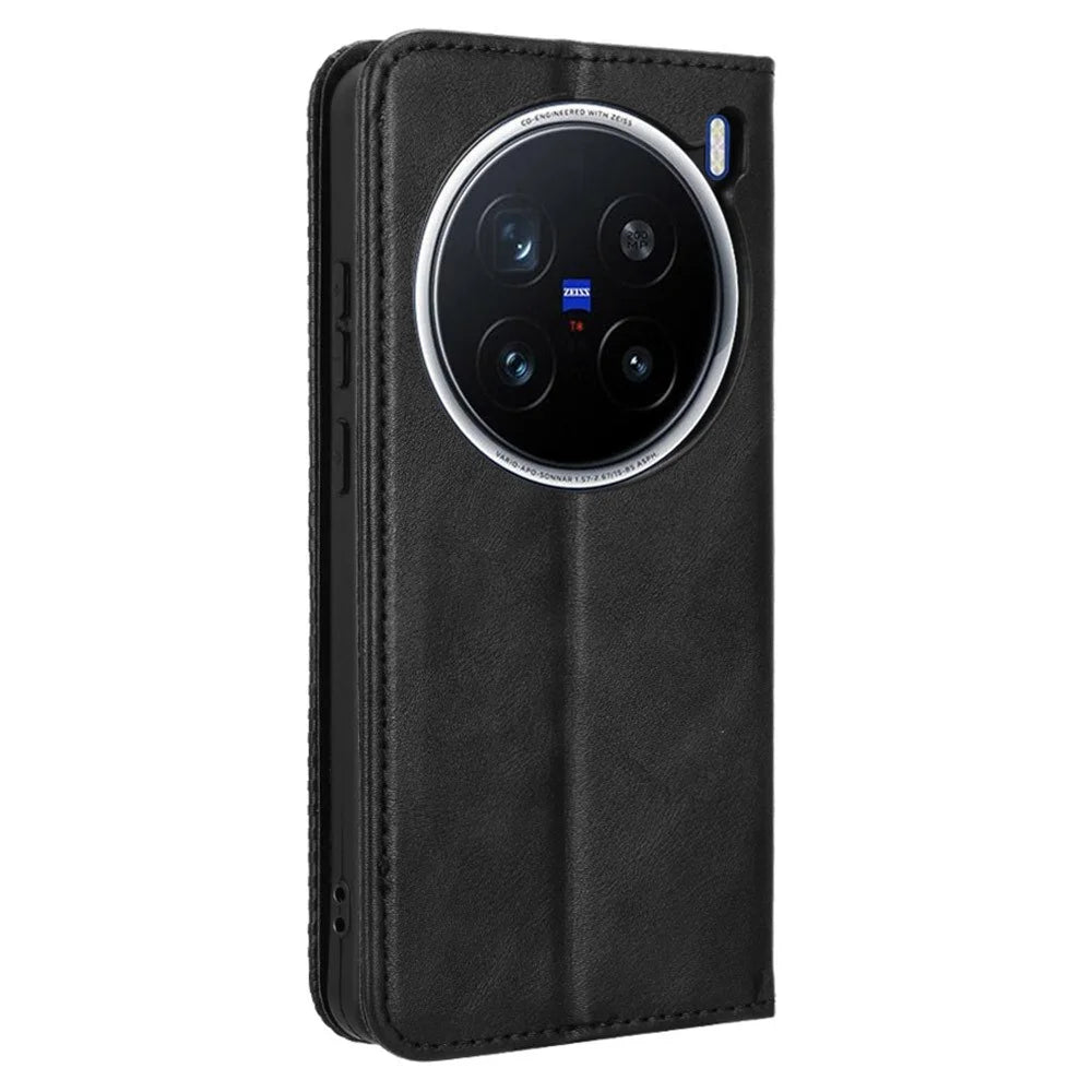 For vivo X200 Pro 5G Leather Case Wallet Stand Retro Texture Phone Cover - Black - 7