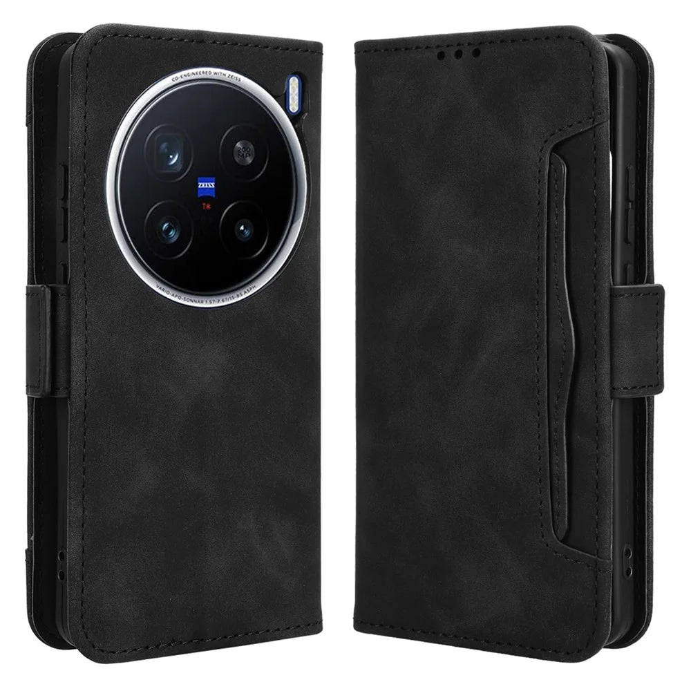 For vivo X200 Pro 5G Leather Case Phone Wallet Cover with Multiple Card Slots - Black - 1